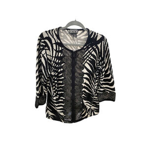 BEREK Black/White Zebra Print Full Zip Cardigan- Size Large (EUC)